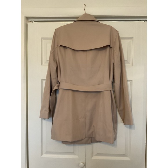 Lands' End Tan Rain Trench Coat Short Double Breasted Belted - Women's Size 18 - Picture 4 of 16